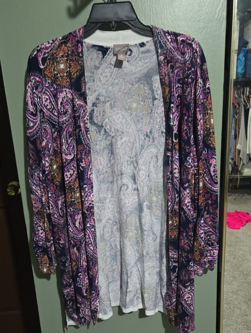 Chico's Purple Paisley Open-Front Cardigan